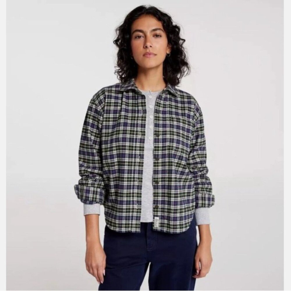 Alpine Design Women's Hike Midweight Navy Cream Plaid Flannel Shirt - Medium